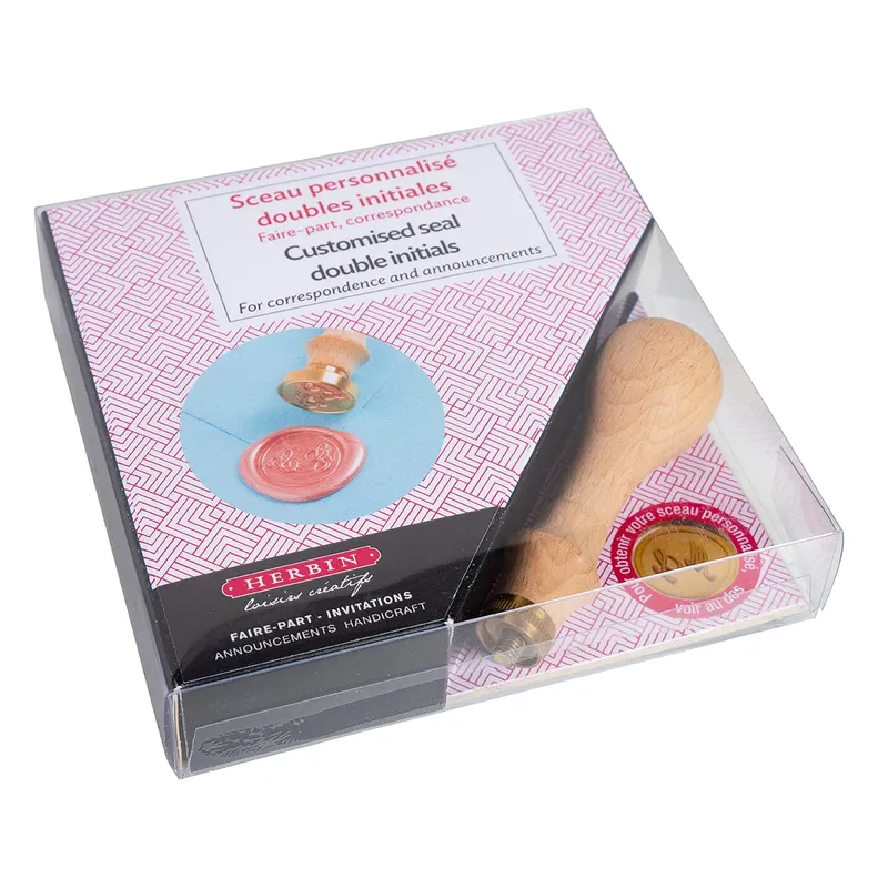 Coffret de cachet de cire avec sceau en bois et bâtons de cire