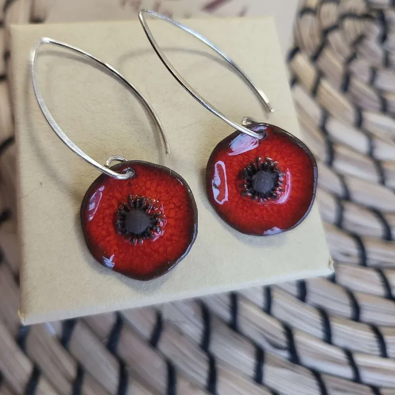 Boucles d'oreilles coquelicot rouges émaillées