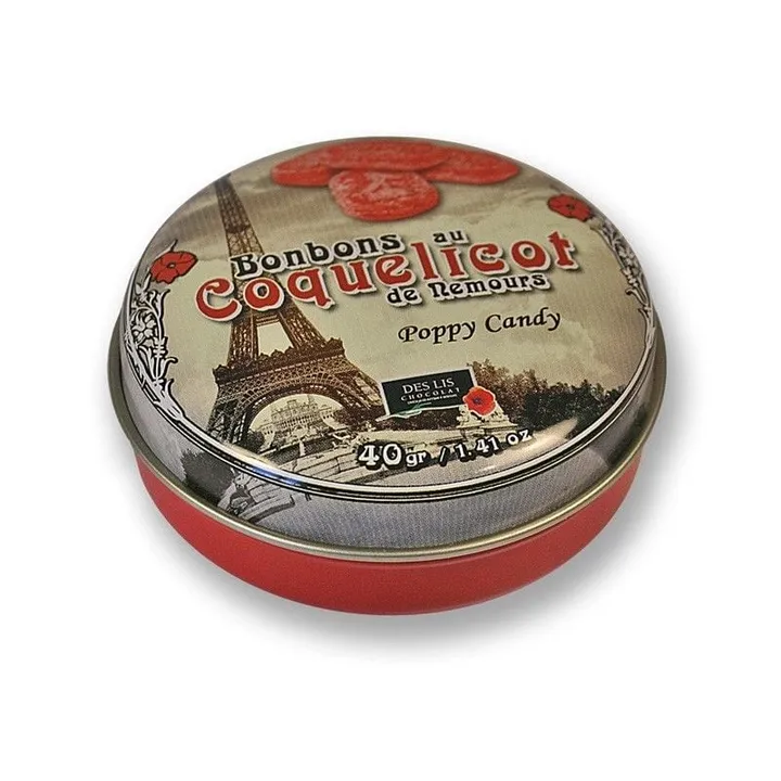 Boîte ronde de bonbons au coquelicot de Nemours
