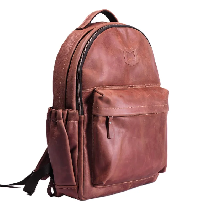 Sac à dos en cuir brun patiné